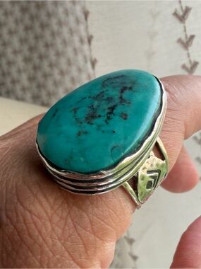 SILPADA | Blue-Green Turquoise Matrix Cabochon Sterling-Style Statement 7.5 Ring